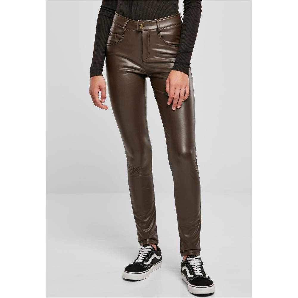 Urban Classics - Mid Waist Synthetic Leather Broek rechte pijpen - Bruin